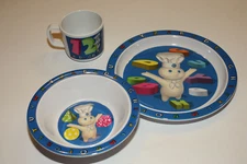 Pillsbury Dough Boy 3 pc. plastic child's dish set plate bowl cup 2000 promo
