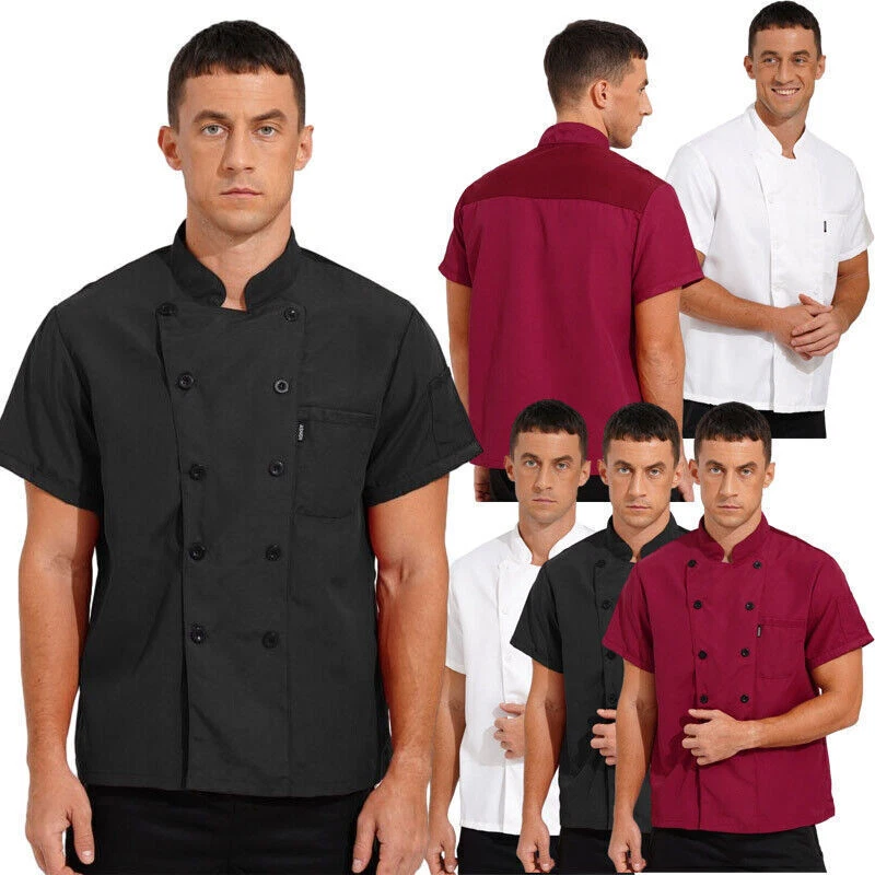 Womens Mens Chef Coat Jacket Short Sleeve Restaurant Hotel Cook Uniform Shirt - Image 2 of 4