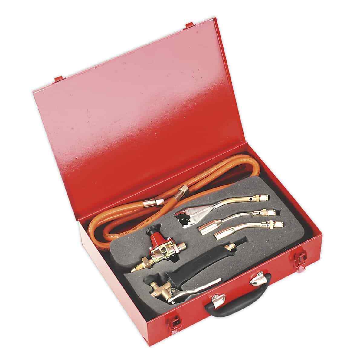 Sealey Propane Torch Kit 7pc 2m Hose Propane Regulator Nozzles Metal Storage ...