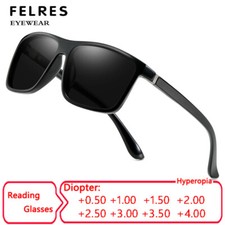Men Square Tinted Reading Glasses Retro Full Frame Fashion Outdoor Shade Glasses
