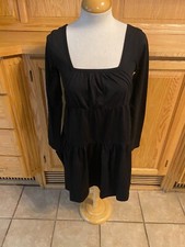 ASOS Design Size 2 Tiered Smock Dress Black Long Sleeve Mini Dress Classic