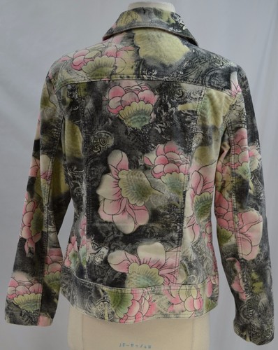 Chicos floral corduroy jean jacket style coat light stretch jacket Chico SZ 1 M - Picture 4 of 8