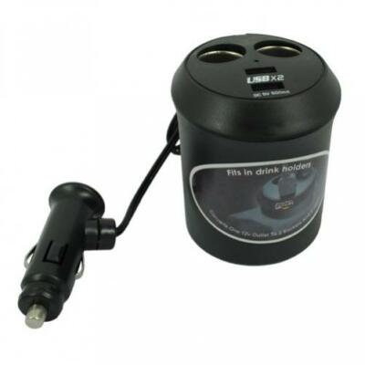CAR CHARGER CUP HOLDER 2-PORT POWER ADAPTER DC SOCKET SPLITTER for CELL PHONES