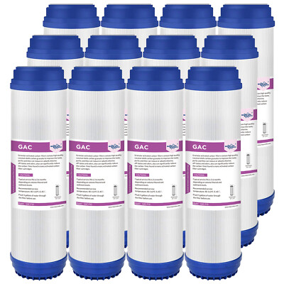12 Pack 10''x2.5'' 5 Micron Granular Activated Carbon Water Filter Whole House RO