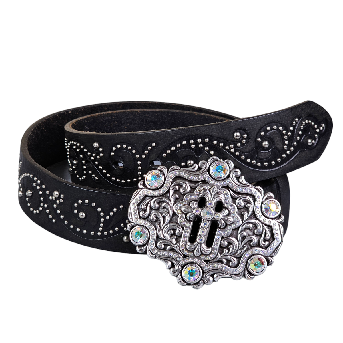 Tony Lama Belt Womens Size 36 Studded Cross Rhinestone Bling  display picture 2