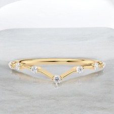 Fascia di fidanzamento in oro giallo 14 kt taglio tondo diamante creato in la...