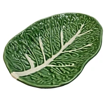 Vintage Cabbage Leaf Serving Dish Platter Plate Majolica Green Ceramic Portugal