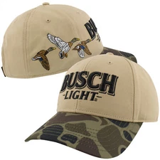 Busch Light Duck Hunting Camo Brim Adjustable Hat Brown