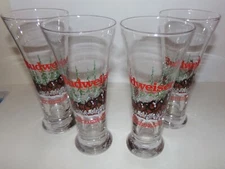 SET OF 4 TALL BUDWEISER GLASSES!  WITH THE CLYDESDALES HORSES REALLY SWEET" WOW!