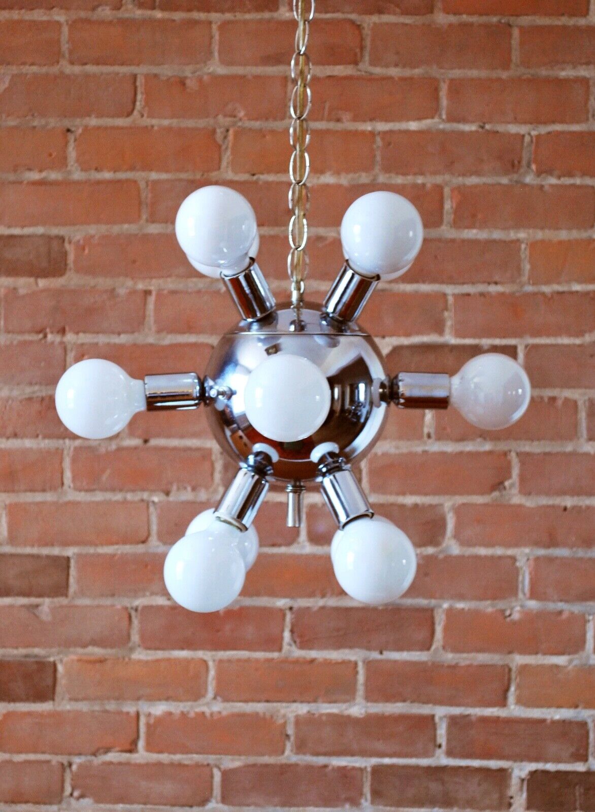 Mid Century Modern Vintage Atomic Mine Sputnik Chrome Hanging Pendant Lamp