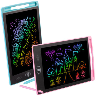 infactory 2er-Set LCD-Schreibtafeln für Kinder, 8,5''/21,5 cm, Stift, rosa & blau