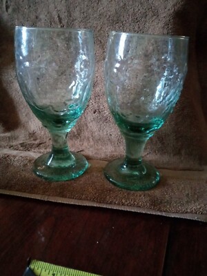  Greenish Goblet Glass With embossed FRUIT Design Light @ Top To Dark @ Bottom
