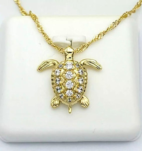 Authentic 1 Ct Moissanite Engagement Wedding Turtle Chain Pendant 14k Yellow Gold Plated
