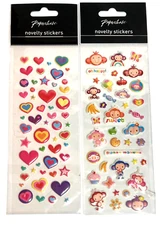 Paperchase Vintage 90's Puffy 3D Stickers Sweet Monkey & Hearts