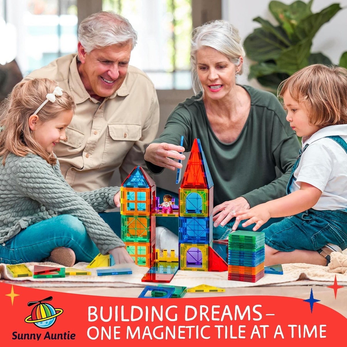 125 Magnetic Tiles Building Set with 4 Figures, Carrying Case, and
