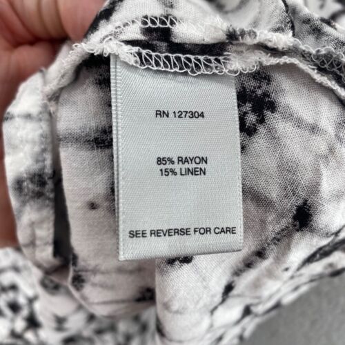 John Mark Top Womens Large White Ikat Dye Linen Blend 1/4 Button Up 3/4 Sleeve - Picture 8 of 12