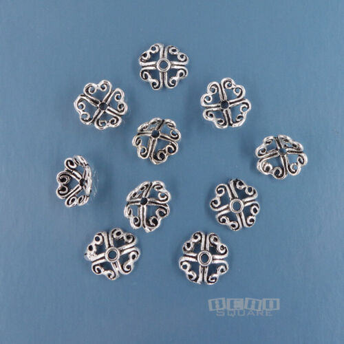 10 oxidiertes Sterlingsilber 7,5 mm durchbrochene Schnörkel Herz Floral Perlenkappen #33807 - Bild 2 von 2