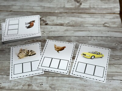 CVC Words Picture & Boxes Cards for Learning Center 40 Cards - Laminated