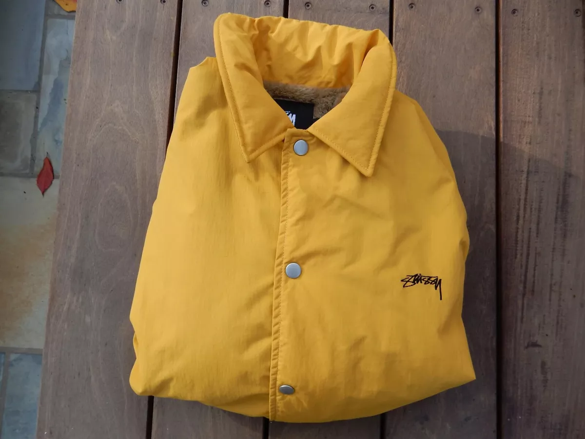 Stussy Smooth Stock Faux Fur Lined Coach Jacket Coat SMALL Yellow