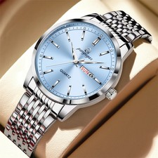 Herren armbanduhr Luxus Quarz Wasserdicht Leucht Datum Woche Edelstahl
