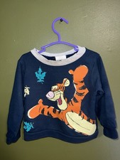 Vintage 90 s Winnie The Pooh Tigger Toddler Size 2T Sweatshirt Navy Fall Leaves