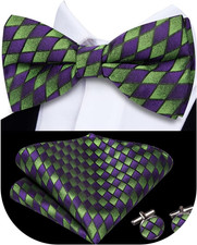 Mens Paisley Striped Bowtie Set Pre-Tied Bowtie for Men and Pocket Square Set We