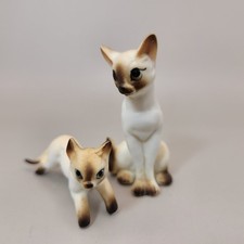 Vintage Bisque China Matte Finish Miniature Siamese Cat Figurines 2" Set of 2