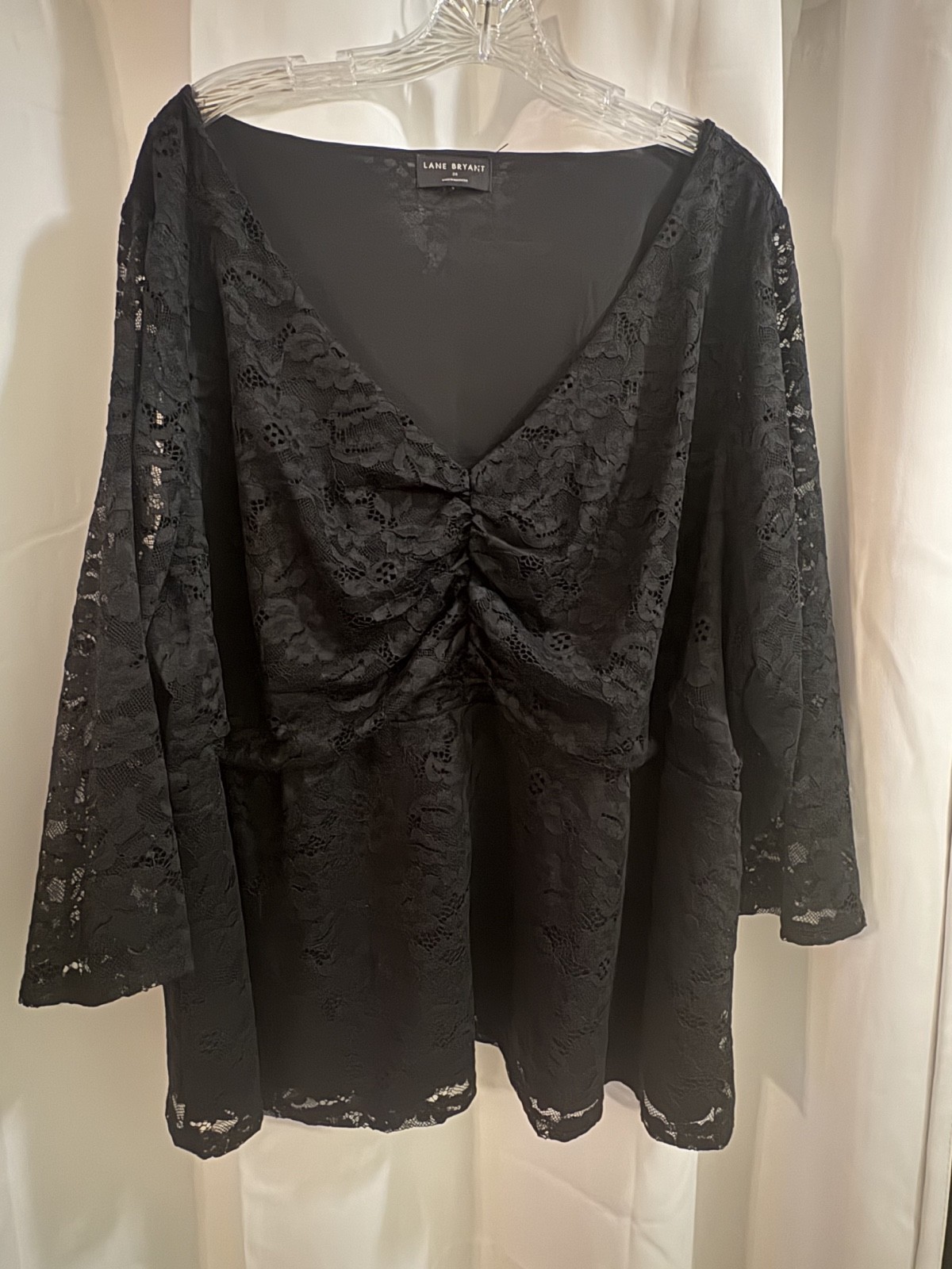 LANE BRYANT-Black Blouse 3/4 Length Sleeve with Lace Overlay-SIZE 24