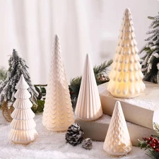 5 Pcs 9.8In Lighted Ceramic Christmas Tree White Light up Tabletop Decoration Po