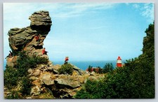 Cap-Chat Quebec Lighthouse Gaspe St Lawrence River Onlooker on Rocks Postcard QC