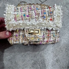 Chic Tweed Pearl-Embellished Bag