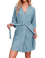 Ekouaer Robes for Women Waffle Knit Bathrobe Soft Lightweight Knee Length Lou...