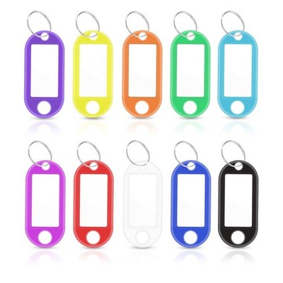 50 Pack Plastic Key Tags with Blank Paper Labels & Multiple Colors 