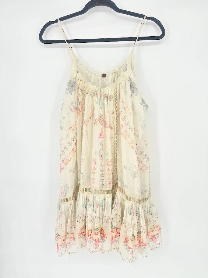 Mini Vestido Free People FP Un Volantes Parte Inferior XS Marfil Boho Fluido Dobladillo Crudo Festival Foto 2 de 4