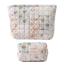 uekeboag 2Pcs Cute Quilted Cotton Makeup Bag, Coquette Quilted Aesthetic Cosm...