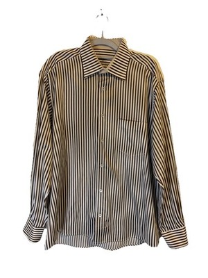 Marcello Sport Men L Straight Brown White NWT Long Sleeve Dress Shirt Wedding