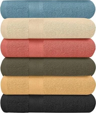 Pack of 6 Bath Towels Set 27 x 54 Inches, 100% Cotton, Larger & Lighter Weigh...