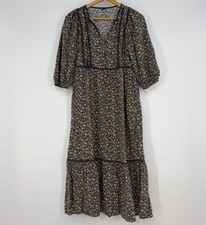 Old Navy Midi Dress XS Gray Floral Boho Cottage Romantic Prairie Pockets Hippie