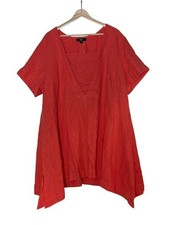 Ellos Linen Blend Shark Bite Hem A-Line Mini Dress Size 1X Coral Minimalist