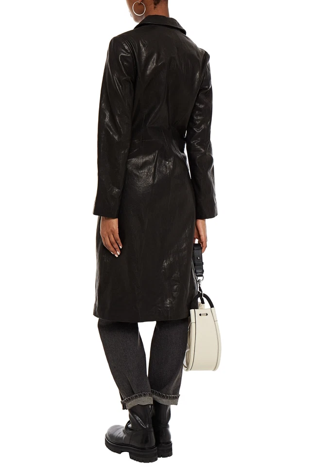 RRP €1708 RAG & BONE Trinity Leather Coat Size L Lined Black Collared - Image 2 of 4