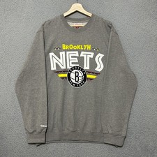 Brooklyn Nets Mitchell  Ness Crewneck Sweatshirt Men 2XL Gray Pullover NBA