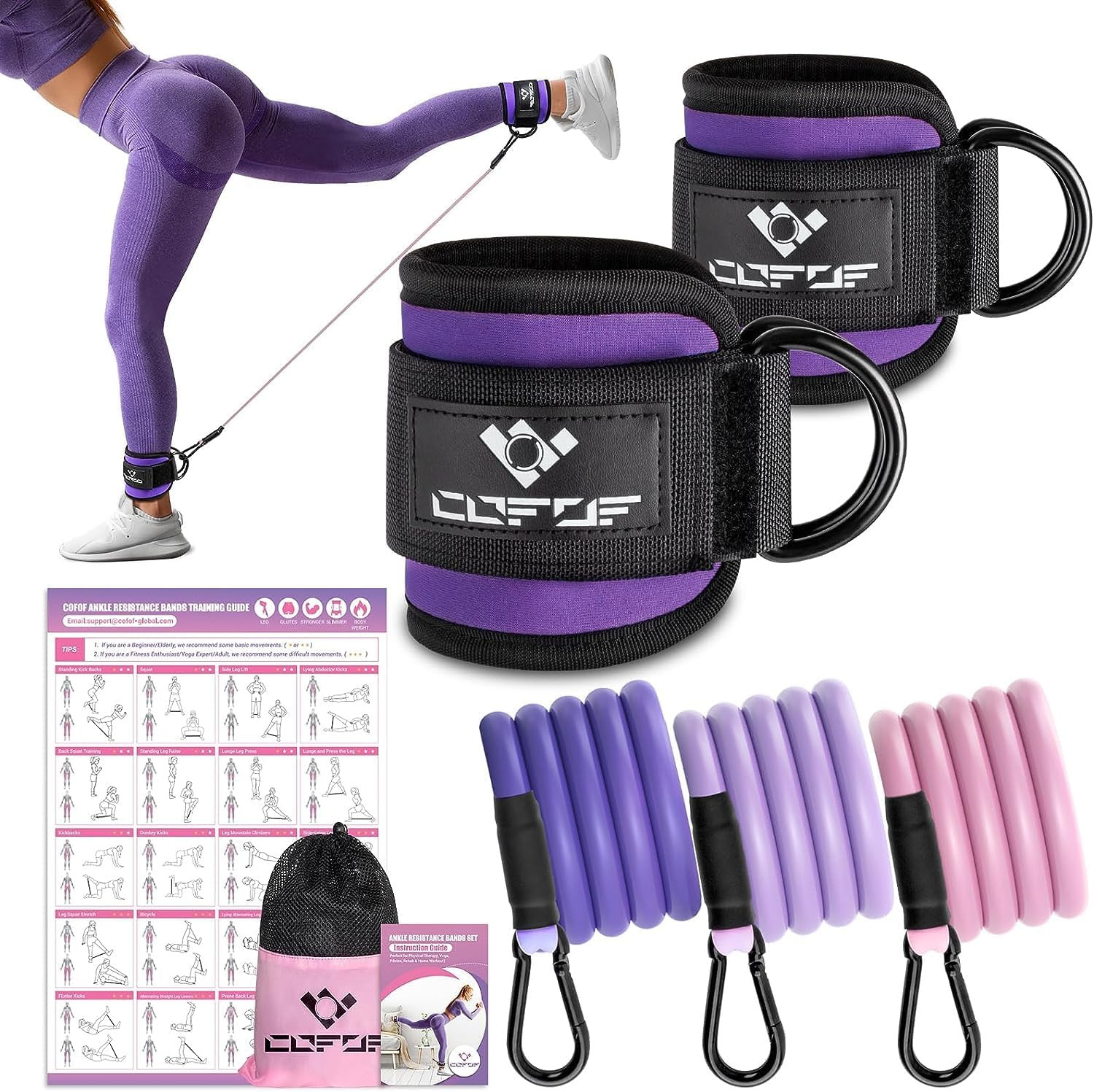 With Cuffs, Ankle Bands For Working Out, Kickbacks Hip, L