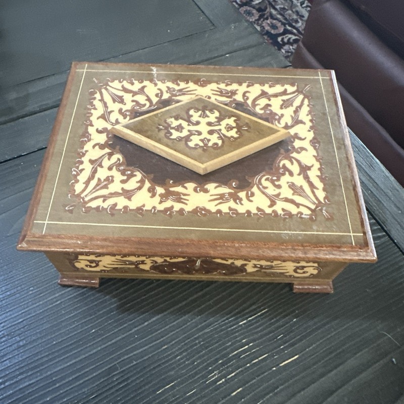 Vintage MADE IN ITALY Floral Wood Inlay REUGE Music Jewelry  Box “The Godfather”