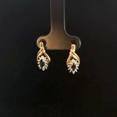 Gold Stone Earrings Blue Stone 0.13 C.T.W. 10K Yellow Gold 2.1g (GO1062524)
