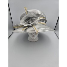 Unbranded Wide Brim Church Hat Women One Size Silver Good Floral Sequin Trim