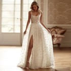 Slit Wedding Dresses For Woman Bridal Beaded Square Collar A-LINE Appliques