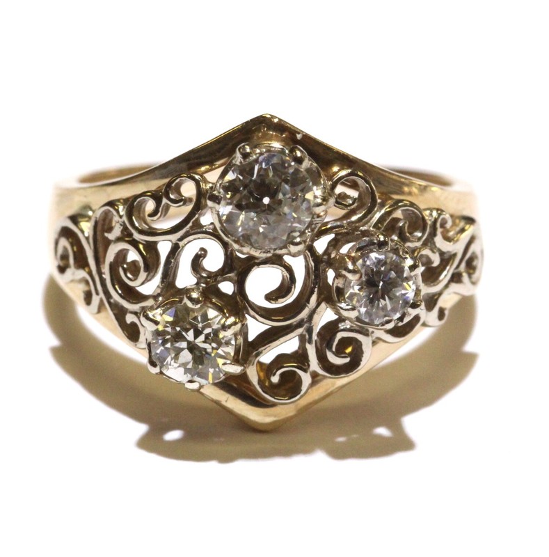GIA 14k yellow gold .71ct round 3 stone diamond cluster ring 6.7g estate 8.25
