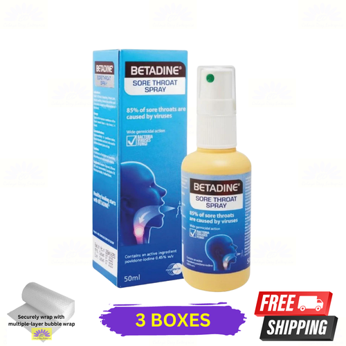 3 X Betadine Sore Throat Spray 50ml For Throat Pain And Mouth Ulcers - Picture 2 of 5