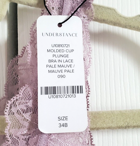 Understance Molded Cup Plunge Bra 34B Lace Overlay Padded Cups Pale Mauve NWT - Picture 6 of 9