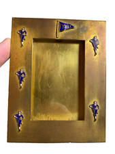Rare Antique YALE UNIVERSITY Gilded Picture Frame Stand Enamel Football Rugby